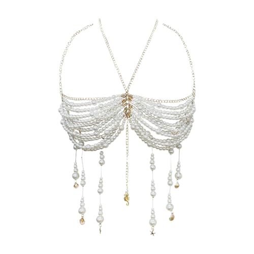 Modisches Neckholder-Top mit Perlen und Quasten, Körperschmuck, Brustketten-BH für Damen
