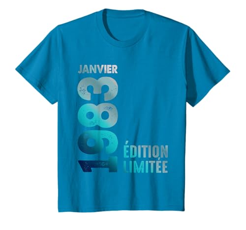 Birthday January Gift T-Shirt Janvier 1983 Année 1983 Edition Limitée Noir S Unisex Adulte Classic Longueur standard Manche courte T-Shirt