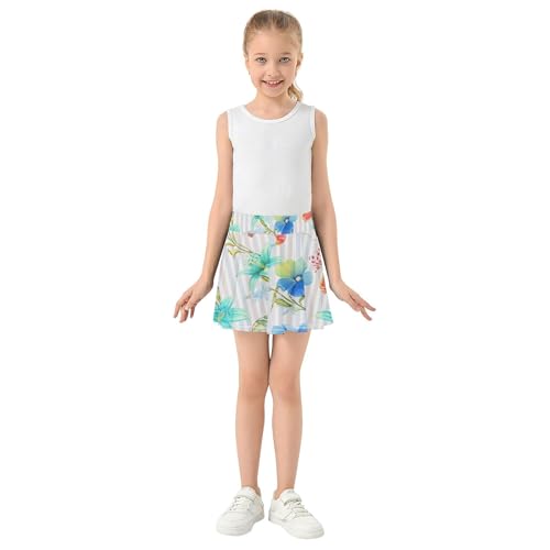 Custom Athletic Shorts Girls Skorts Tennis Skirts Kids School Floral Watercolor Flowers 4t3