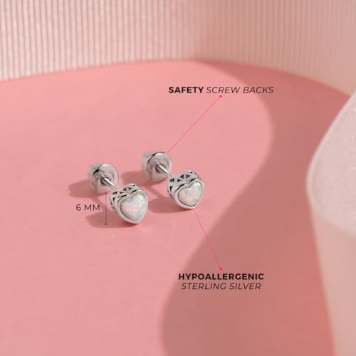 In Season Jewelry 925 Sterling Silver Heart Shaped Stud Earrings for Toddlers & Little Girls - Small Valentine's Heart Earrings for Kids - Hypoallergenic & Safe4