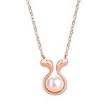 Tolldek 9K/14K/18K Cadena de Oro Blanco Mujer Joyas de Oro Auténtico, Colgante Mujer Collar Conejo con Perla Corte Redondo Blanco, Oro Blanco Au 375/585/750 Mujer Collar Regalo, 40+5, Oro rosa de 9