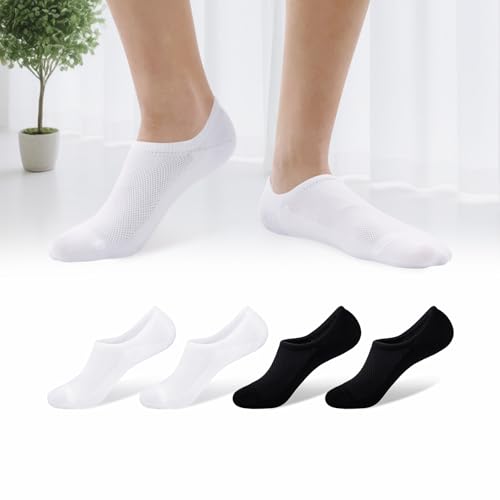No Show Socks Men 4 Pair Cotton Thin Non Slip Breathable Low Cut Men Invisible Sock 9-11/12-15