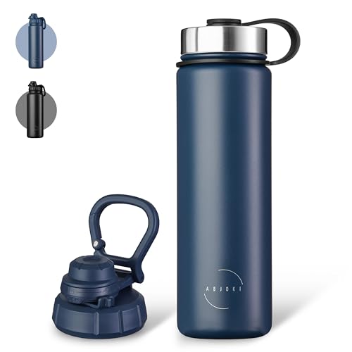 Abjoki Edelstahl Trinkflasche 710ml „Infinity“ - auslaufsicher dank Sicherungsverschluss - BPA-frei, LFGB-Zertifiziert - mit 2 Deckel - Thermosflasche für Sport & Outdoor - Dark Blue