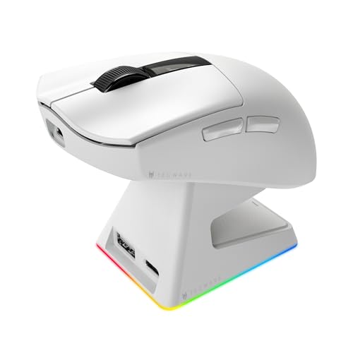 Image of TECWARE EX1 Lightweight Gaming Mouse | 26K DPI Wireless Mouse with OLED Display | 59g Ultra-Light Design | RGB Charging Dock | Tri-Mode Connectivity 2.4GHz /Bluetooth /Wired with Grip Tape | White
