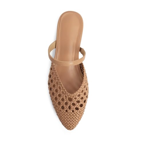 Image of Mesh Mules for Women Comfy Raffia Woven Strap Closed Pointed Toe Mule Flats Casual Slip on Dress Slides Flats
