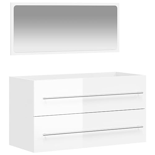 vidaXL Bathroom Wall-Mounted Cabinet with Sleek Mirror, High Gloss White Engineered Wood, Ample Storage Space, Ideal for Contemporary Bathrooms