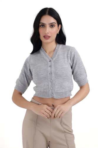 Image of Women Winter Wear V-Neck Half Sleeves Regular Fit Woollen Blouse