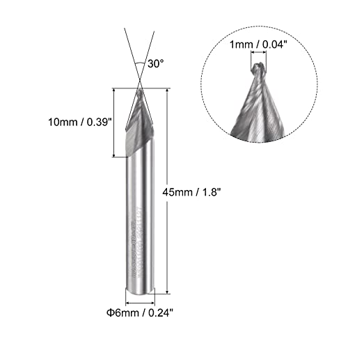 Image of uxcell Tapered Ball Nose End Mill, Uncoated Solid Carbide 2 Flute Spiral Milling Cutter, 0.5mm Radius, 1mm Diameter, 6mm Shank, 45mm Length, 30 Degree Angle