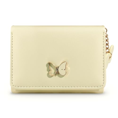 Card Holder Wallet, PU Leather Credit Card Wallet for Women and Girls, Multi Card Slots Womens Wallet Cute Wallet with Butterfly Pendant for Travel, Shopping, Dating (yellow)