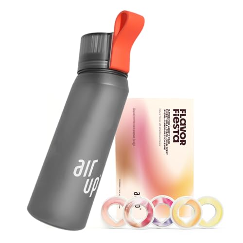 air up® water bottle (22oz) for school, sports, gym | includes 5 scent pods & straw | flavored bottle in grey – also for kids, boys, girls | no calories, sugar-free and suitable for carbonation