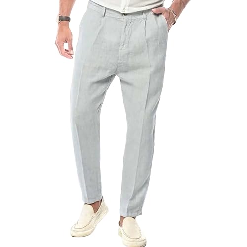 Mens Lightweight Business Linen Trousers Loose Fit Linen Casual Trousers Stretch Dress Pants Slim Fit Pants