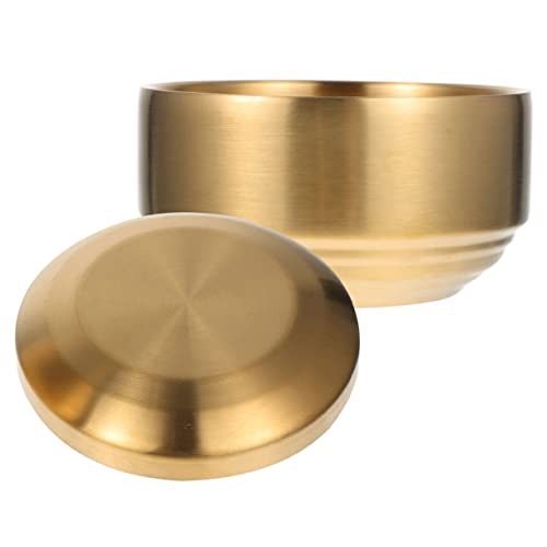 KICHOUSE Stainless Steel Rice Bowl with Lid Double Layer Design Compact Kitchen Sealing Bowl for Home Use for Soup Stews and More