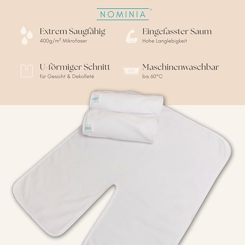 NOMINIA Gesichtshandtücher, 3er-Set, weiß, flauschige Mikrofaser, Premium Studioqualität, Kosmetikkompressen, U-Förmiger Schnitt, langlebig, 400g/m², Kosmetikhandtuch