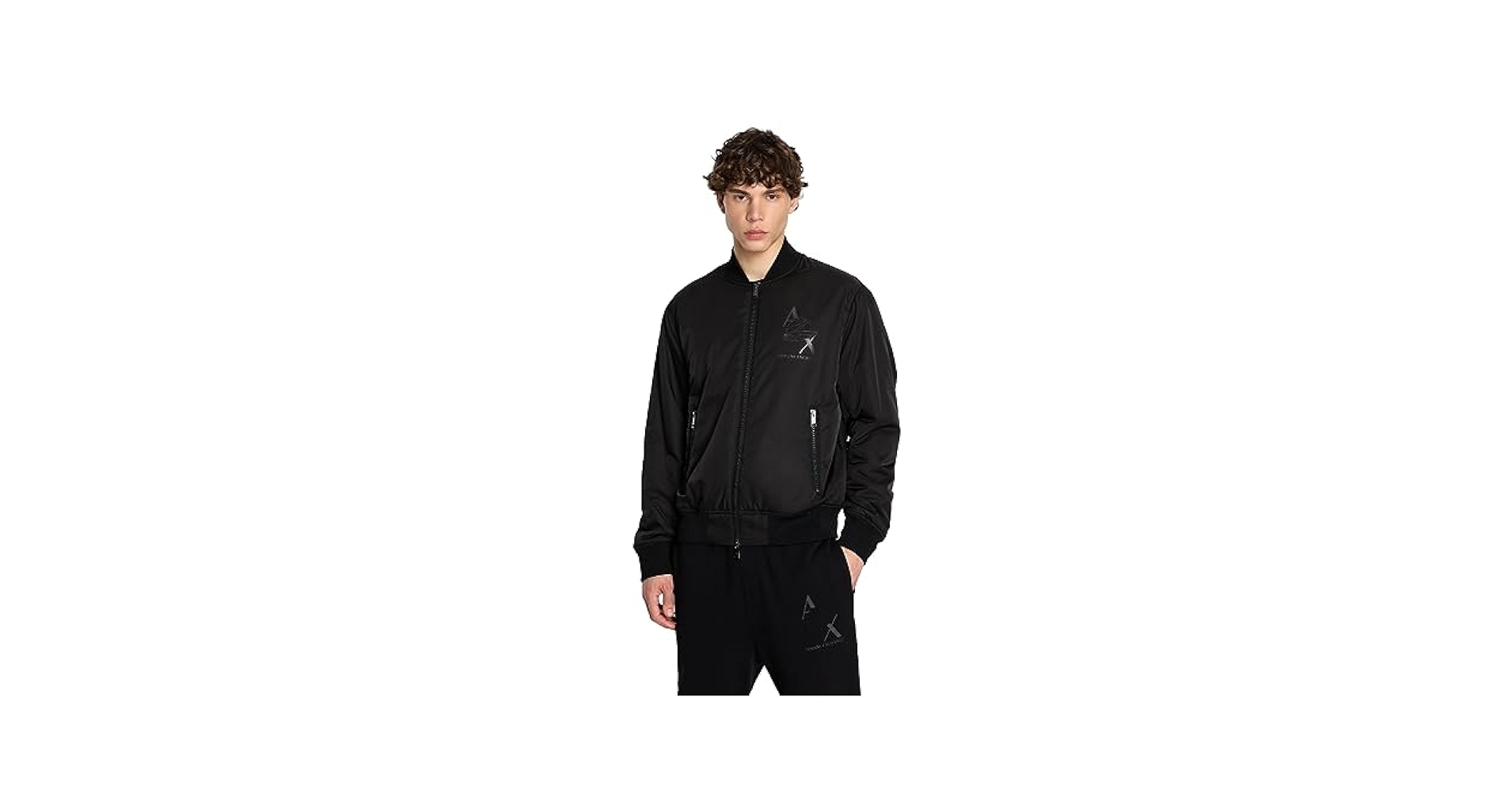 Armani Exchange Men's Eagle Logo Nylon Bomber, Black, XS at