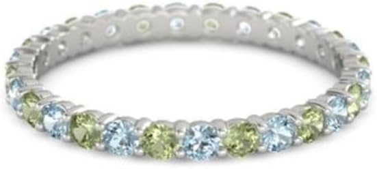 Aquamarine With Peridot Round 2.50 MM Eternity 925 Sterling Silver Women Wedding Stacking Ring