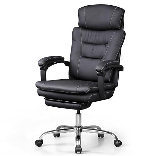 Image of DEVAISE Executive Leather Home Office Chair with Footrest, High Back and Heavy Duty, Comfortable Big and Tall Ergonomic Desk Chair with Lumbar Support, Comfy Reclining, SGS Class 4 Gas Lift, Black