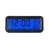 Lawnoval Orologio digitale a energia solare per cruscotto auto, display retroilluminato con data, giorno, temperatura, umidità, nessun cablaggio necessario