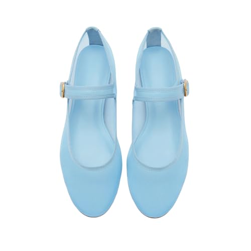 Blue Suede Mesh Ballet Flats for Women Breathable Comfortable Round Toe Pull-On Stylish Dating Shoes Lightweight Everyday 72