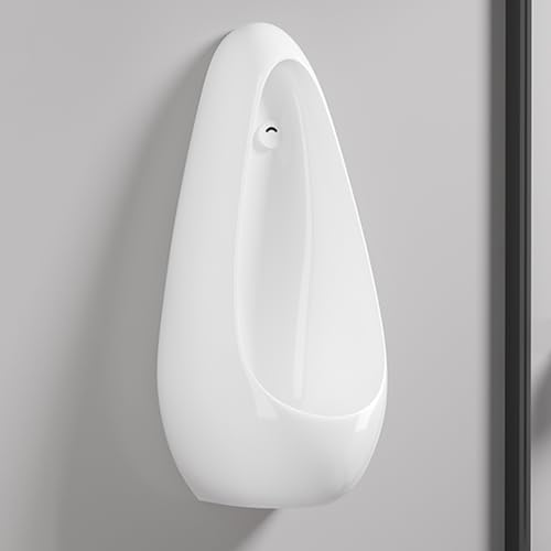 男性用雫型センサー式セラミック小便器、超薄型壁掛け大人用自動洗浄、商業用防臭、タッチレス、省スペース(White)