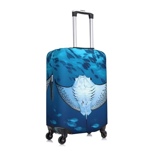 Manta Ray And Fish Elastic Travel Luggage Cover, Washable Spandex Suitcase Protector, Anti-Scratch Fits 18-32 Inch3