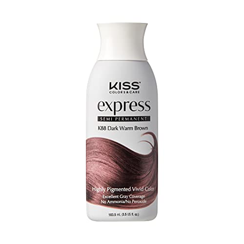 Kiss Express Semi-Permanent Hair Color – Vivid, Highly Pigmented Dye for Vibrant Hair, Gentle Formula, Gray Coverage, pH Balanced,23 Intermixable Shades,All Hair Types(3.5 oz, Dark Warm Brown,1 Count)