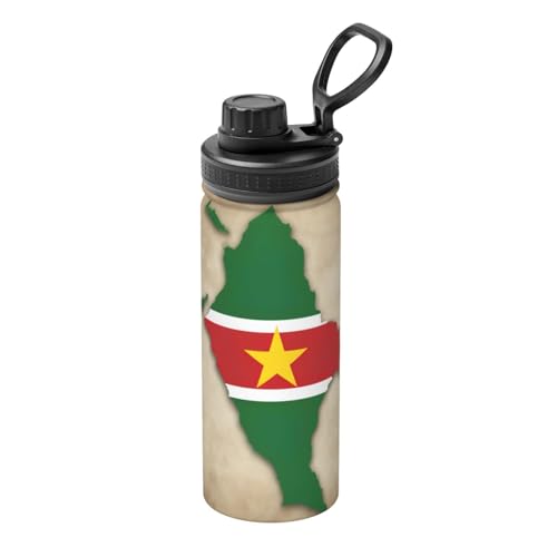 Hervidor de agua isotérmico deportivo de acero inoxidable con impresión de la bandera de Surinam Map04, 510 g, lindo, botella de agua portátil, termo