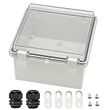 Zulkit Junction Box ABS Plastic Dustproof Waterproof IP65 Electrical Boxes Hinged Shell Outdoor Universal Project Enclosure Clear Cover with 2 Cable Glands 5.9 x 5.9 x 3.5 inch (150x150x90 mm)