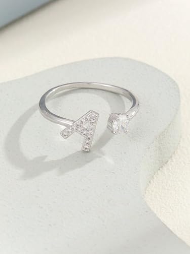 Elegant Silver Letter A-Z Ring Luxury Cocktail Party Gift For Friend Adjustable Fashion Jewelry