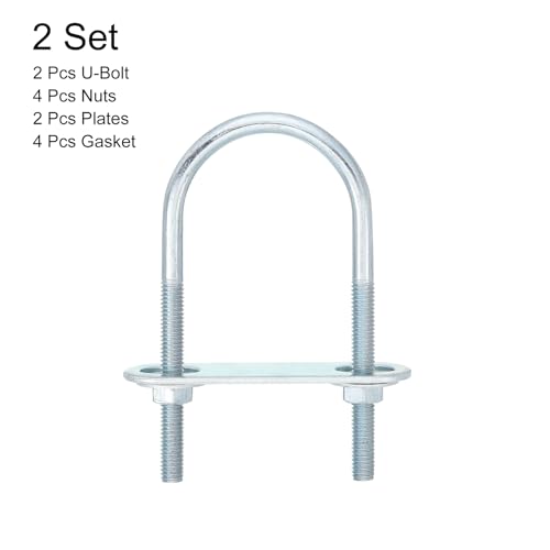 Image of uxcell Round U-Bolts, 2 Set 40mm Inner Width 90mm Length M6 Zinc-Plated Carbon Steel U Clamp Bolt with Nuts and Plates, for Boat Trailer