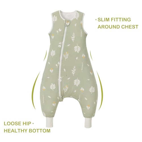 Image of Super Soft Winter 2.5 TOG Sleep Sack with Feet, 100% Cotton Warm Toddler Sleeping Sack with Legs, Foliage, Size M