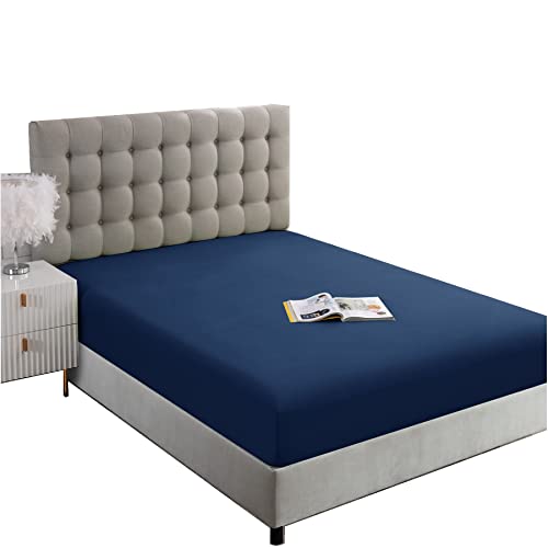Image of Ghooss Full Size Fitted Sheet-Single Fitted Deep Pocket Sheet up to 14 Inch-Wrinkle-Fade-Stain Resistant-1 Pack(Dark Blue,Full)