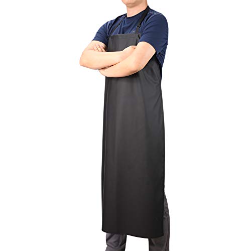 Vwell APRON-BLACK-(NO POCK Vinyl Rubber Waterproof Apron,41.5''Chemical Resistant Apron thumb #6