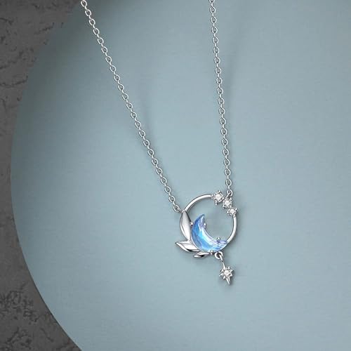 Collier croissant de cou femmes argent 925 pendentif zircone bleu