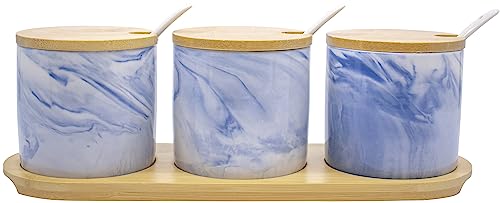 Set of 3 Marble Ceramic Spice Jars (Blue)