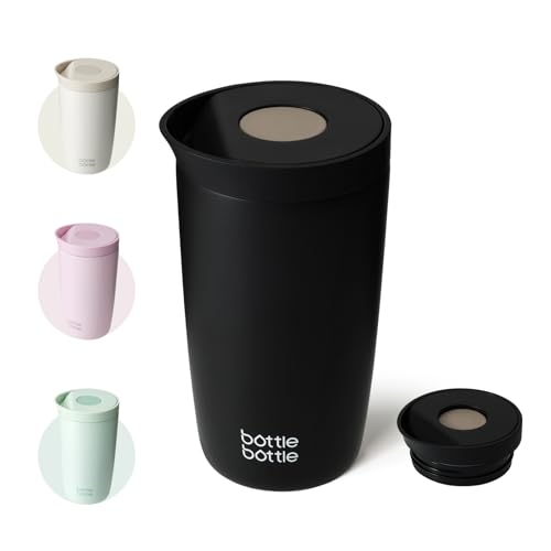 BOTTLE BOTTLE Insulated Travel Mug 350ml Stainless Steel Office Coffee Cup with Push Button Lid Keeps Cold and Hot for 8 Hours (Black)