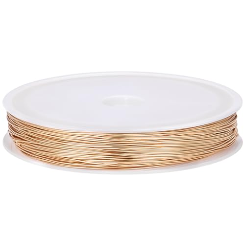 Beebeecraft Alambre de Cobre para Manualidades Calibre 24 0.5 mm 50 Metros Chapado En Oro 18K 164 pies Redondo Pulido Resistente Al Deslustre Alambre para Joyería con Carrete para Hacer Joyas