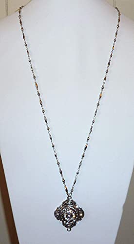 Hidden Hollow Beads Snap Button Interchangeable Jewelry Lanyard, Made In Usa, Women's Fashion Lanyard, 34" Long, Strong Chain Lanyard For Keys, Id Badge Holder. (Classic With Fancy Ss Chain) #TOP4