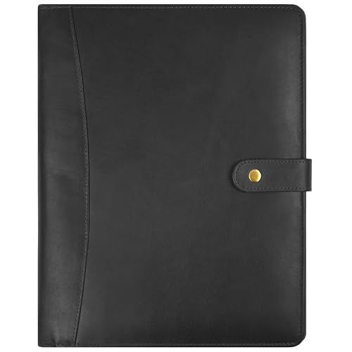 Genuine Leather Portfolio Organizer for Men & Women – Padfolio Folder for A4/Letter Paper with Pen Loop, Document Holder & Card Slots – Ideal for Business & Interviews – Black