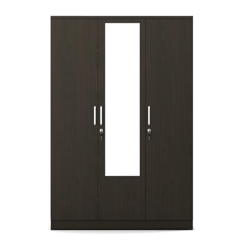 Image of Spacewood Weave Wardrobe | 3 Year Warranty | Almirah, Cupboard, Almari, 3 Door Wardrobe with Mirror, 1 Drawer (1 Lock Drawer) and 2 Hanging Space|Engineered Wood| Vermount