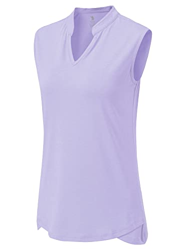 Image of BGOWATU Women's Golf Polo T-Shirts Sleeveless V Neck Collarless Tennis Shirts UV Protection Quick Dry Lightweight