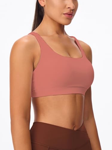 Image of Women's Strappy Sports Bras Light Compression Crop Criss Cross Back Padded Workout Yoga Bra Supportive U Neckline