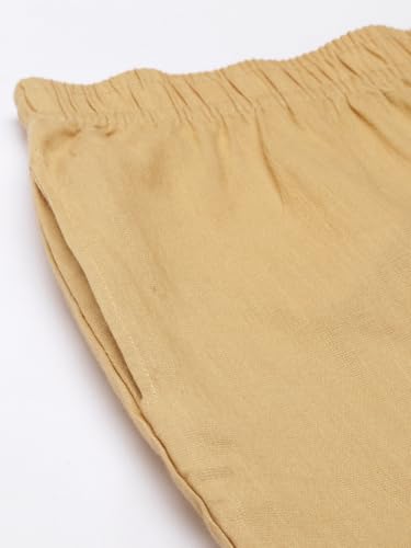 Image of MINELLI Women Solid Cigar Pants, Cotton Lycra Slub Fabric, Elasticated Waistband, Pull On Style, Regular Fit Bottom Wear for Western and Ethnic Wear