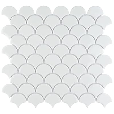SomerTile Expressions Scallop White 11-1/4" x 12" x 7 mm Glass Mosaic Tile