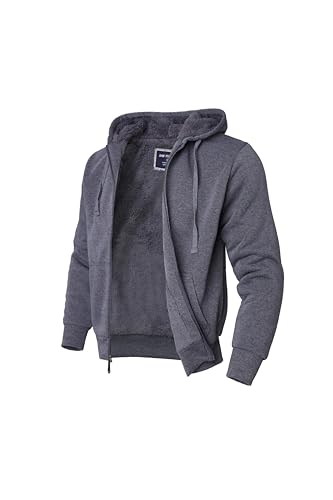 LeeHanTon Mens Sherpa Lined Hoodie Warm Full Zip Fleece Sweatshirt Thick Lined Work Pullover for Winter Comfort