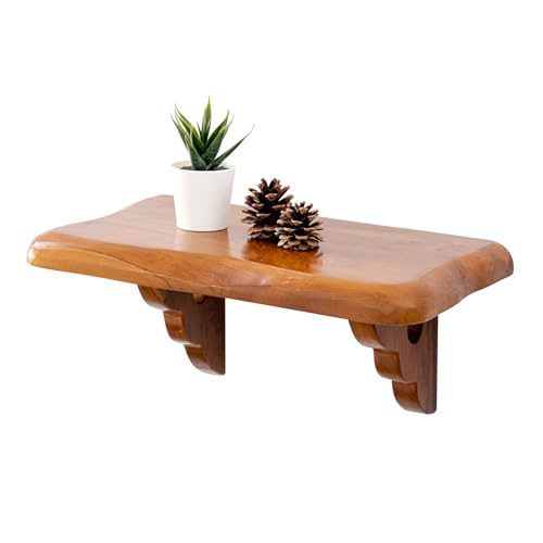 JOLLYMER 16" Live Edge Teak Wood Floating Shelf with Wood