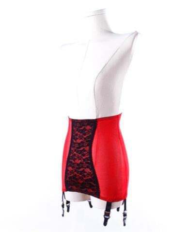 Medias sexys, Liguero de Encaje Rojo, Talla Grande, Liguero Negro Sexy con 6 Correas, Clip para Medias, lencería (Rojo XXL)