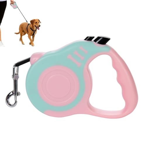 MUNZE Guinzagli Retrattili Per Cani, 1 Pezzo Estensibile 5M, Per Cani Piccoli E Medi Con Collare Regolabile (Blu Lago E Rosa)