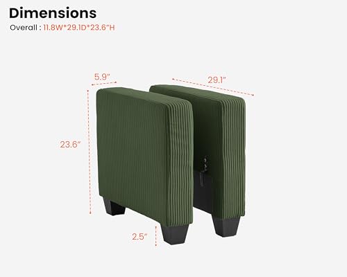 Image of CHIC HOUSE Modular Sectional Sofa with Storage Ottomans, Corduroy Cloud Couch for Small Spaces & Apartments, Reconfigurable L /U Shaped Convertible Corner Sofa, Green, Armrest