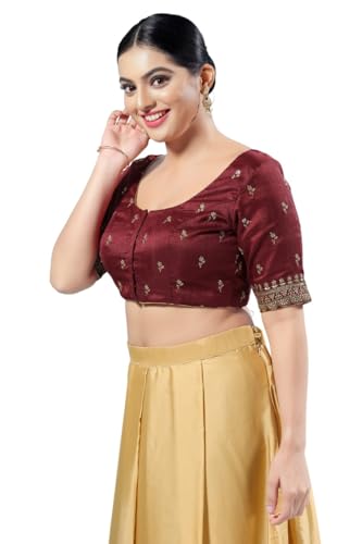 Image of Vamas Women's Silk Padded Self Design Half Sleeve Readymade Saree Blouse (X-1166.ELB)