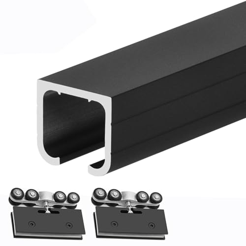 Kit de rail de porte coulissante en verre noir pour armoire et dressing de 3 à 12 FT